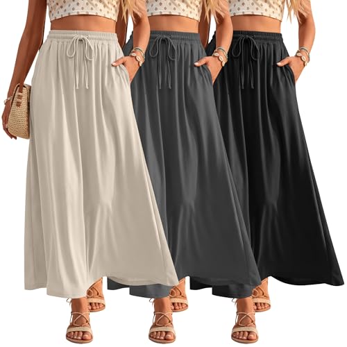 Ficerd 3 Pack Women's Maxi Long Skirts, Ankle Length a Line